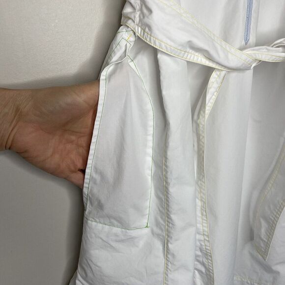 SAUNDERS Collective Nani Dress Womens 2 White Tie Waist Cotton Poplin Pockets - Picture 6 of 13